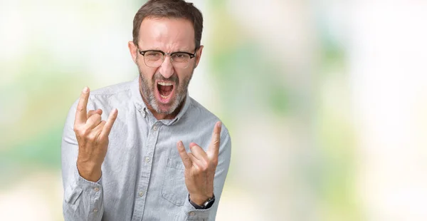 Guapo Mediana Edad Elegante Hombre Mayor Con Gafas Sobre Fondo —  Fotos de Stock