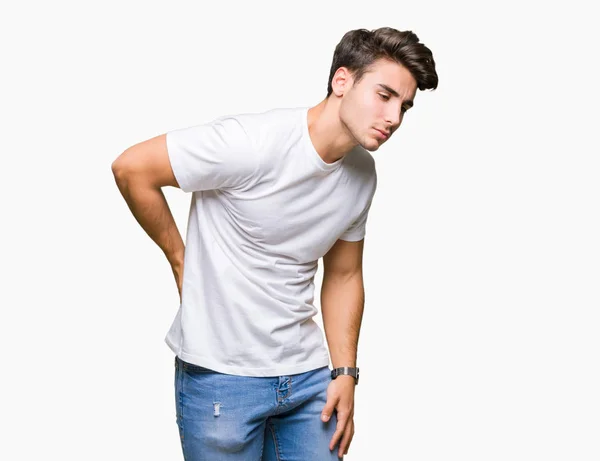 Jeune Bel Homme Portant Shirt Blanc Sur Fond Isolé Souffrant — Photo