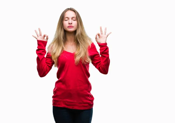 Giovane Bella Donna Bionda Che Indossa Maglione Rosso Sfondo Isolato — Foto Stock