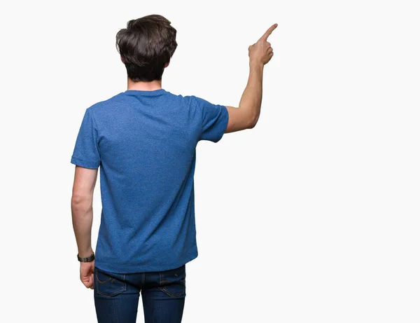 Jovem Bonito Homem Vestindo Azul Shirt Sobre Isolado Fundo Posando — Fotografia de Stock