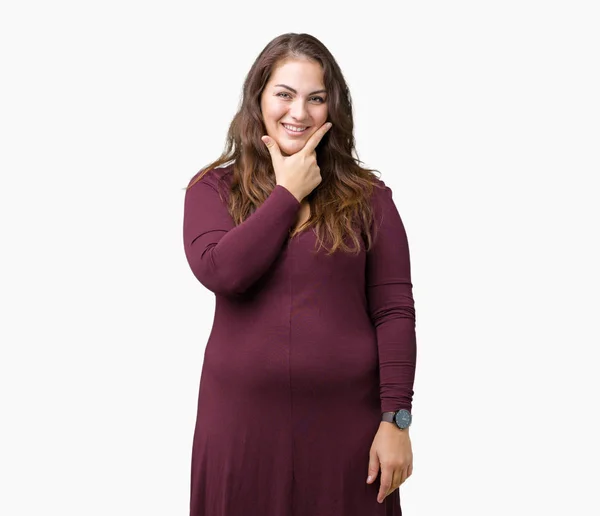 Krásná Přitažlivá Velikost Mladá Žena Nosí Šaty Izolované Pozadí Sebevědomým — Stock fotografie
