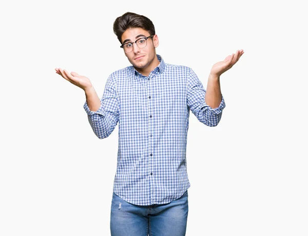 Young Handsome Man Wearing Glasses Isolated Background Clueless Confused Expression — Stock Photo, Image
