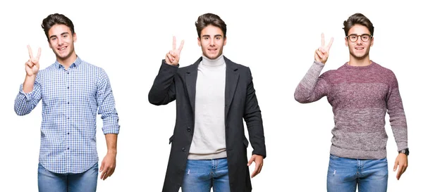 Collage Eines Jungen Gut Aussehenden Geschäftsmannes Vor Isoliertem Hintergrund Der — Stockfoto