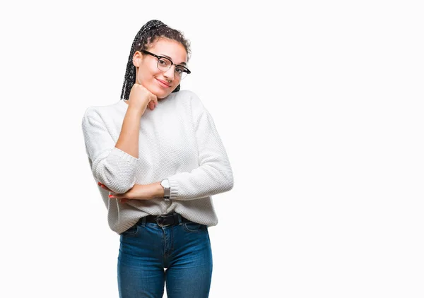 Joven Chica Afroamericana Trenzada Con Gafas Suéter Sobre Fondo Aislado —  Fotos de Stock