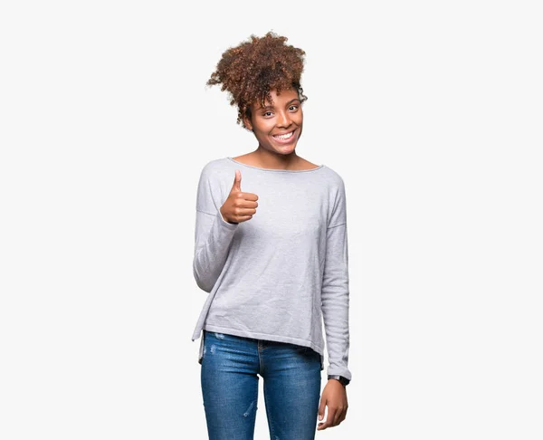 Mooie Jonge Afro Amerikaanse Vrouw Geïsoleerde Achtergrond Gelukkig Duimschroef Opwaarts — Stockfoto