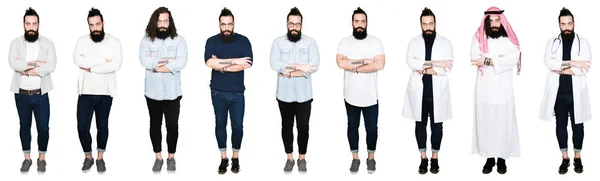 Collage Eines Jungen Mannes Mit Bart Und Langen Haaren Vor — Stockfoto