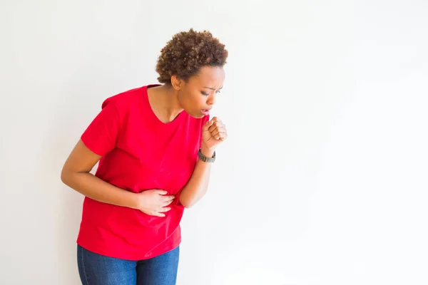 Young Beautiful African American Woman White Background Feeling Unwell Coughing — Stock Photo, Image