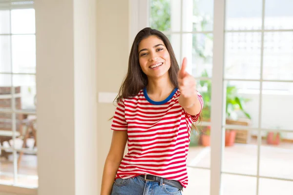 Beautiful young woman smiling excited doing thumbs up symbol, ok — Stock Photo, Image