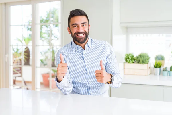 Handsome Hispanic Business Man Success Sign Doing Positive Gesture Hand — Stock Photo, Image