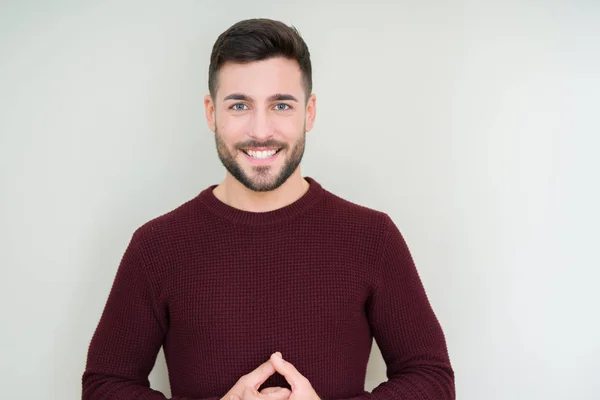 Joven Hombre Guapo Usando Suéter Sobre Fondo Aislado Las Manos —  Fotos de Stock