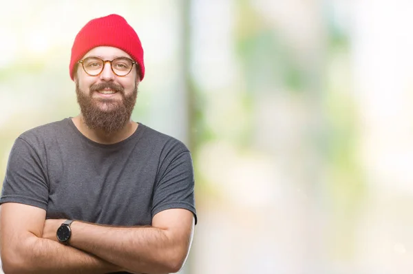 Man Van Jonge Kaukasische Hipster Bril Geïsoleerde Achtergrond Blij Gezicht — Stockfoto