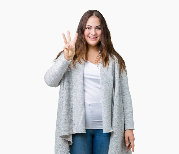 Gyönyörű Plusz Méretű Fiatal Visel Téli Kabát Alatt Elszigetelt Háttér — Stock Fotó
