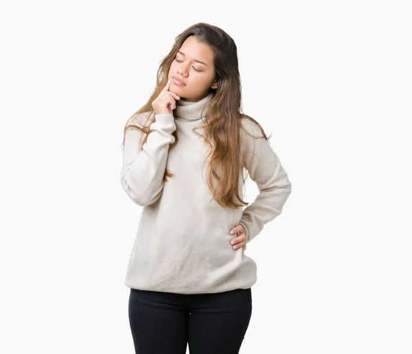 Young Beautiful Brunette Woman Wearing Turtleneck Sweater Isolated Background Hand — Stock Photo, Image