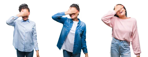 Collage Hermoso Cabello Trenzado Mujer Afroamericana Sobre Fondo Aislado Sonriendo —  Fotos de Stock