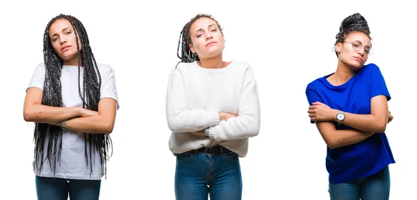 Collage Hermosa Mujer Afroamericana Cabello Trenzado Sobre Fondo Aislado Escéptico —  Fotos de Stock