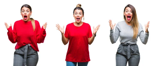 Collage Einer Jungen Schönen Frau Vor Isoliertem Hintergrund Die Verrückt — Stockfoto