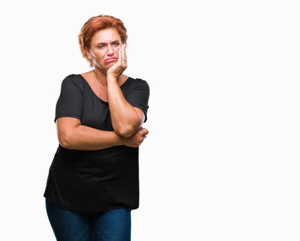 Atrractive Senior Caucasian Redhead Woman Isolated Background Thinking Looking Tired — Stock Photo, Image