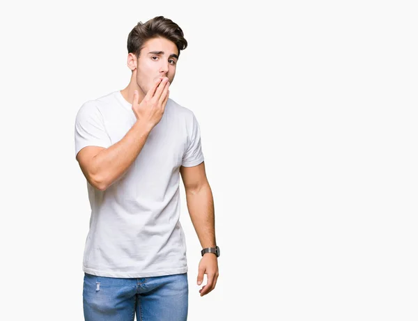 Young Handsome Man Wearing White Shirt Isolated Background Bored Yawning — Stock Photo, Image