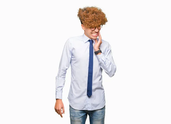 Young Handsome Business Man Afro Wearing Glasses Touching Mouth Hand — Stock Photo, Image