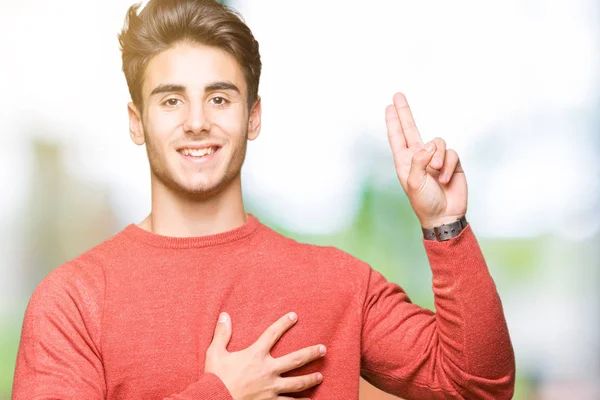 Jonge Knappe Man Geïsoleerd Background Swearing Met Hand Borst Vingers — Stockfoto