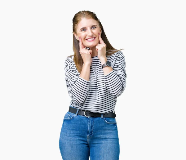 Middelbare Leeftijd Volwassen Mooie Vrouw Dragen Strepen Winter Trui Geïsoleerd — Stockfoto