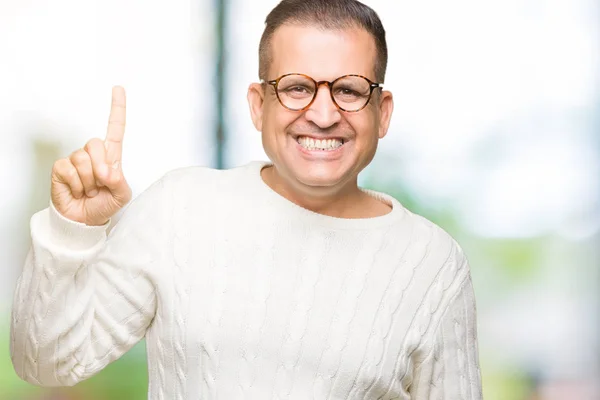 Middle Age Arab Man Wearing Glasses Isolated Background Showing Pointing — Stock Photo, Image