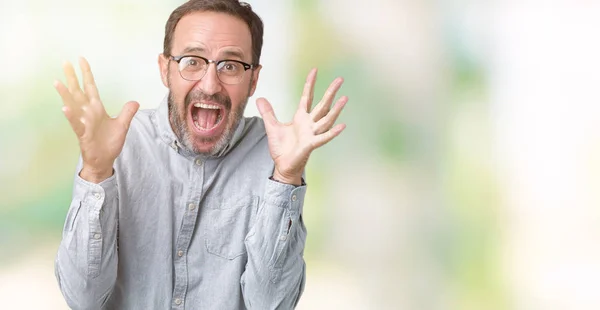 Bello Uomo Anziano Mezza Età Elegante Indossare Occhiali Sfondo Isolato — Foto Stock