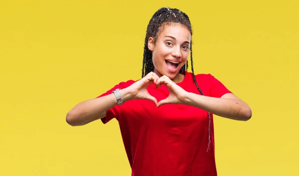 Fiatal Fonott Haj Afro Amerikai Lány Szerelmes Szív Szimbólum Kéz — Stock Fotó