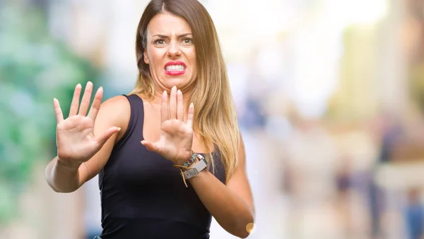 Mulher Bonita Jovem Sobre Fundo Isolado Medo Aterrorizado Com Expressão — Fotografia de Stock