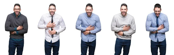 Collage Hombre Negocios Guapo Sobre Fondo Blanco Aislado Sonriendo Riendo —  Fotos de Stock