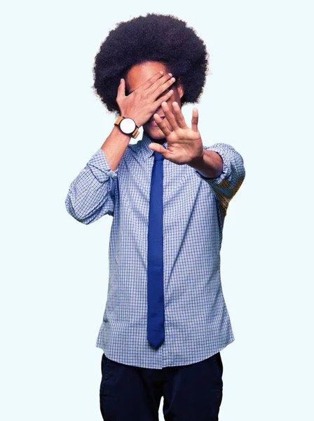 Young African American Business Man Afro Hair Wearing Glasses Covering — Stock Photo, Image