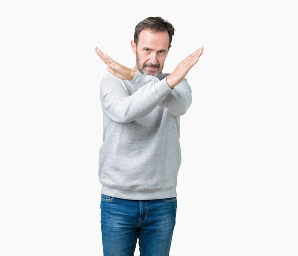 Schöner Älterer Mann Mittleren Alters Trägt Ein Sweatshirt Über Isoliertem — Stockfoto