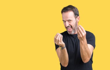 Yakışıklı orta yaş ağarmış komuta sizde izole arka plan yapıyor para üzerinden maaş ödeme için milyoner iş isteyen el ile jest