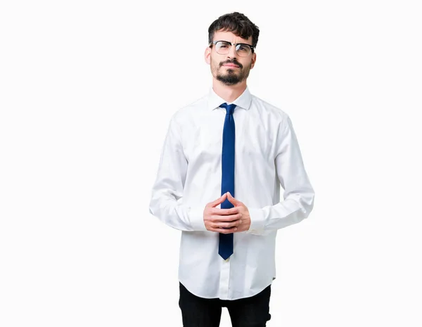 Joven Hombre Negocios Guapo Con Gafas Sobre Fondo Aislado Las — Foto de Stock