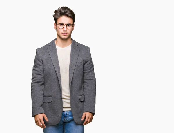 Young Business Man Wearing Glasses Isolated Background Skeptic Nervous Frowning — Stock Photo, Image