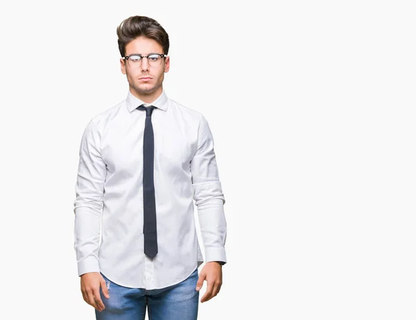 Young Business Man Wearing Glasses Isolated Background Skeptic Nervous Frowning — Stock Photo, Image