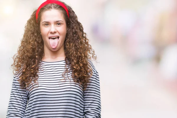 Beautiful Brunette Curly Hair Young Girl Wearing Stripes Sweater Isolated — Stock Photo, Image