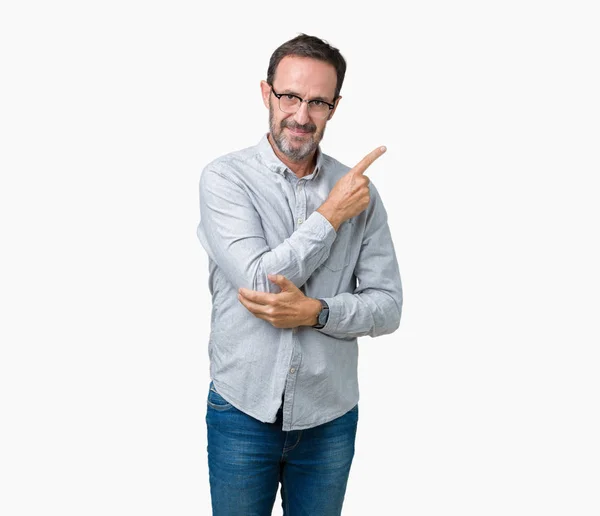 Guapo Mediana Edad Elegante Hombre Mayor Con Gafas Sobre Fondo —  Fotos de Stock