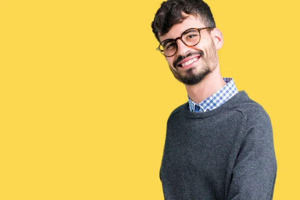 Ung Snygg Smart Man Bär Glasögon Över Isolerade Bakgrund Inbjudande — Stockfoto