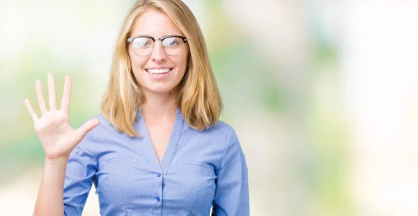 Mulher Negócios Jovem Bonita Sobre Fundo Isolado Mostrando Apontando Para — Fotografia de Stock