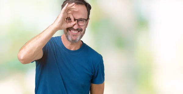 Handsome Middle Age Hoary Senior Man Wearin Glasses Isolated Background — Stock Photo, Image