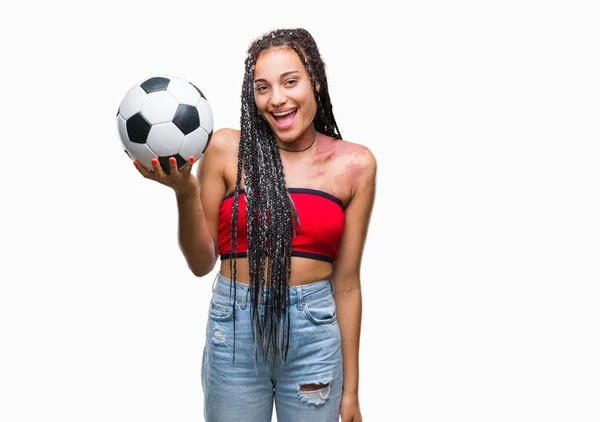 Joven Cabello Trenzado Afroamericano Con Marca Nacimiento Sosteniendo Pelota Fútbol —  Fotos de Stock