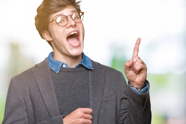 Junger Gutaussehender Geschäftsmann Mit Brille Über Isoliertem Hintergrund Der Mit — Stockfoto