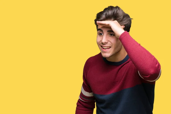 Jovem Homem Bonito Sobre Fundo Isolado Muito Feliz Sorrindo Olhando — Fotografia de Stock