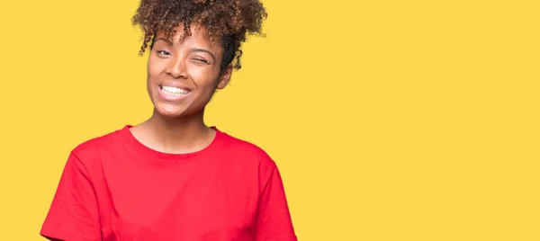 Beautiful Young African American Woman Isolated Background Winking Looking Camera — Stock Photo, Image