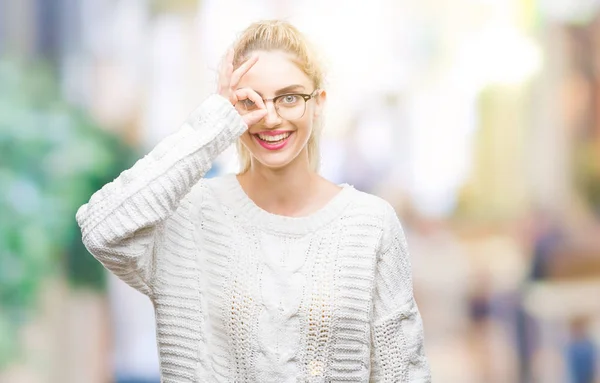 Joven Hermosa Mujer Rubia Con Gafas Sobre Fondo Aislado Haciendo — Foto de Stock