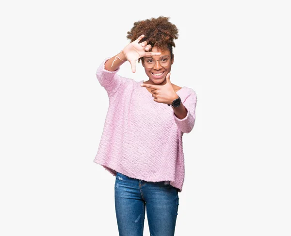 Beautiful Young African American Woman Wearing Glasses Isolated Background Smiling — Stock Photo, Image