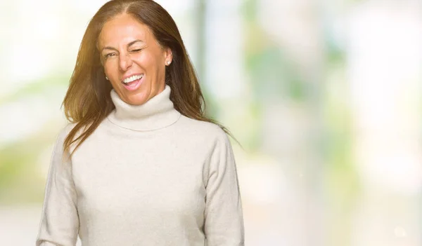 Bella Donna Adulta Mezza Età Che Indossa Maglione Invernale Sfondo — Foto Stock