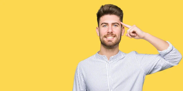 Young Handsome Man Smiling Pointing Head One Finger Great Idea — Stock Photo, Image