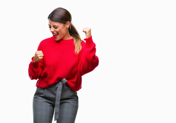 Young Beautiful Business Woman Wearing Winter Sweater Isolated Background Very — Stock Photo, Image